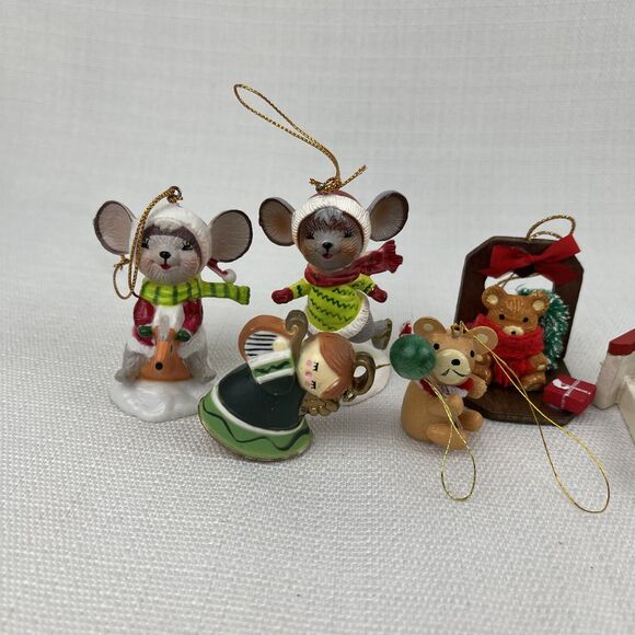 Lot Of 9 Vintage Christmas Ornaments- Bradford Mice - Bears Angels Clock Snowman - Picture 2 of 16